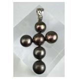 925 Silver Tahitian Chocolate Baroque Pearl Cross