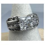 925 Silver Vtg Princess Ctr Stone Channel-Set Side