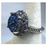 925 Silver Vintage Blue Druzy Zirconia Ring