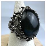 925 Silver Open Ornate Black Onyx Ring