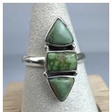 925 Silver 3 Stacked Green Turquoise Stone Ring