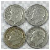 (4) 1946-64 Silver Era Roosevelt Dimes, US 90%
