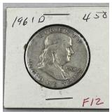 1961-D Franklin Silver Half Dollar, US 90%