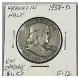 1958-D Franklin Silver Half Dollar, US 90%
