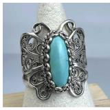 925 Silver Vintage DGS Turkey Filigree Turquoise B