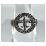 925 Silver Vintage Open Fleur-De-Lis Symbol Ring