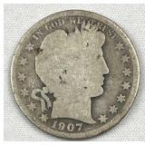 1907-S Barber Silver Half Dollar, US 90%