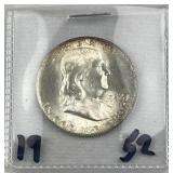 1952 Franklin Silver Half Dollar, Nice Luster,