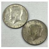 (2) 1969-D JFK 40% Silver Half Dollars