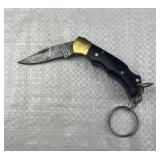 Damascus Steel Folding Blade Knife w/ Sheath
