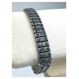 925 Silver Vtg Art Deco Blue & Clear Rhinestone Br