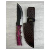 Lg Handmade Steel Fixed Blade Knife w/ Sheath