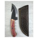 Handmade Steel Gut Hook Skinner Knife w/ Sheath