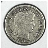 1912-S Barber Silver Dime, VF/XF