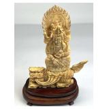 Ornate Carved Bovine Bone Buddha Statue
