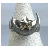 925 Silver Star with Spinner Crescent Moon Band Ri