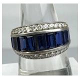 925 Silver Blue Sapphire Zirconia Accent Band Ring