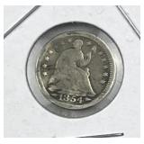 1854 w/ Arrows Seated Liberty Half Dime, 90%