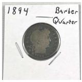 1894 Barber Silver Quarter, US 90%