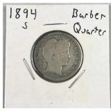 1894-S Barber Silver Quarter, US 90%