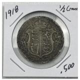 1918 Great Britain Silver 1/2 Crown .500
