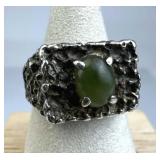 925 Silver Vtg. Natural Emerald Cratered Ring