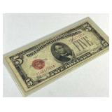 1928C US $5 Red Seal Bank Note, Fine