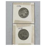 (2) 1936 Silver Washington Quarter, US 90%