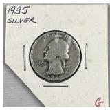1935 Silver Washington Quarter, US 90% Coin