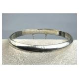 925 Silver Smooth Hinged Bangle Bracelet w/ Safety