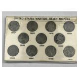 Complete WWII Silver War Nickels Set of 11