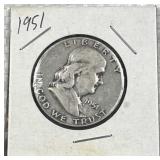 1951 Franklin Silver Half Dollar, US 90% Coin