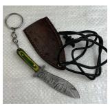 Damascus Steel Fixed Blade Mini Knife w/ Sheath