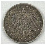 1904 German Lg. Silver Funf Mark Bayern