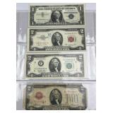 4 Pieces Assorted US Currency 1928-1995