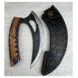 Handmade Steel Sickle Blade Knife w/ Sheath