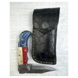 Damascus Steel TX Folding Blade Knife w/ Sheath