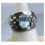925 Silver Vtg Carol Felley Sky BlueTopaz Floral S