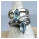925 Silver Vtg (2) Marquise-Cut Sky Blue Topaz Spl
