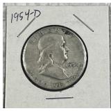 1954-D Franklin Silver Half Dollar, US 90% Coin