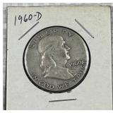 1960-D Franklin Silver Half Dollar, US 90% Coin