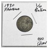 1930 Panama Silver 1/10 Balboa Coin, 90%