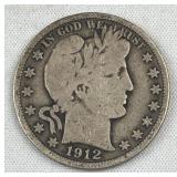 1912 Barber Silver Half Dollar, US 90%