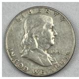 1951-S Franklin Silver Half Dollar, US 90%