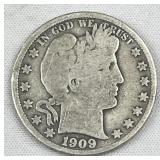 1909 Barber Silver Half Dollar, US 90%