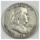 1951-D Franklin Silver Half Dollar, US 90%