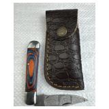 Damascus Steel Folding Blade Knife w/ Sheath