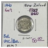 1940 New Zealand 3 Cent, Quality BU
