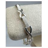 925 Silver Vtg. Textured Shimmering Long Bar & "X