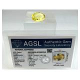 13.75ct Yellow Sapphire Gemstone, Oval w/ COA